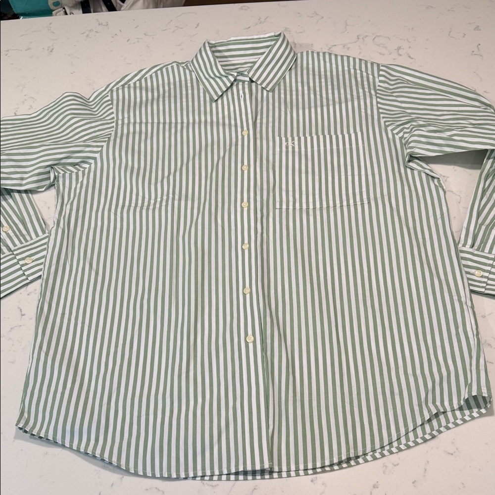 Calvin Klein Jeans women’s green Striped Shirt size M - Picture 9 of 11